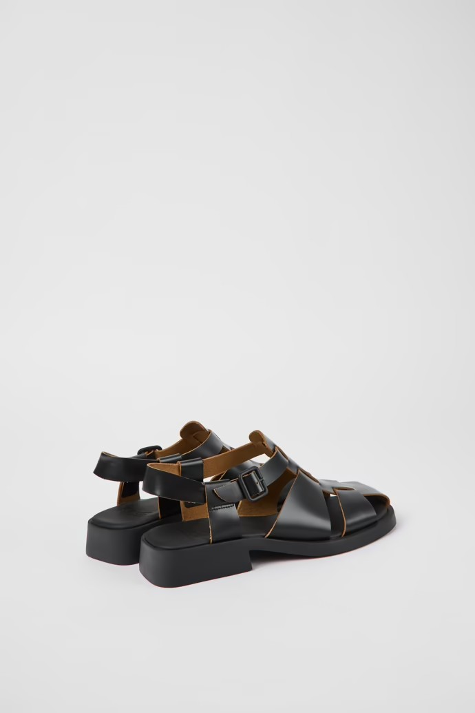 Camper Dana Black leather fisherman sandal