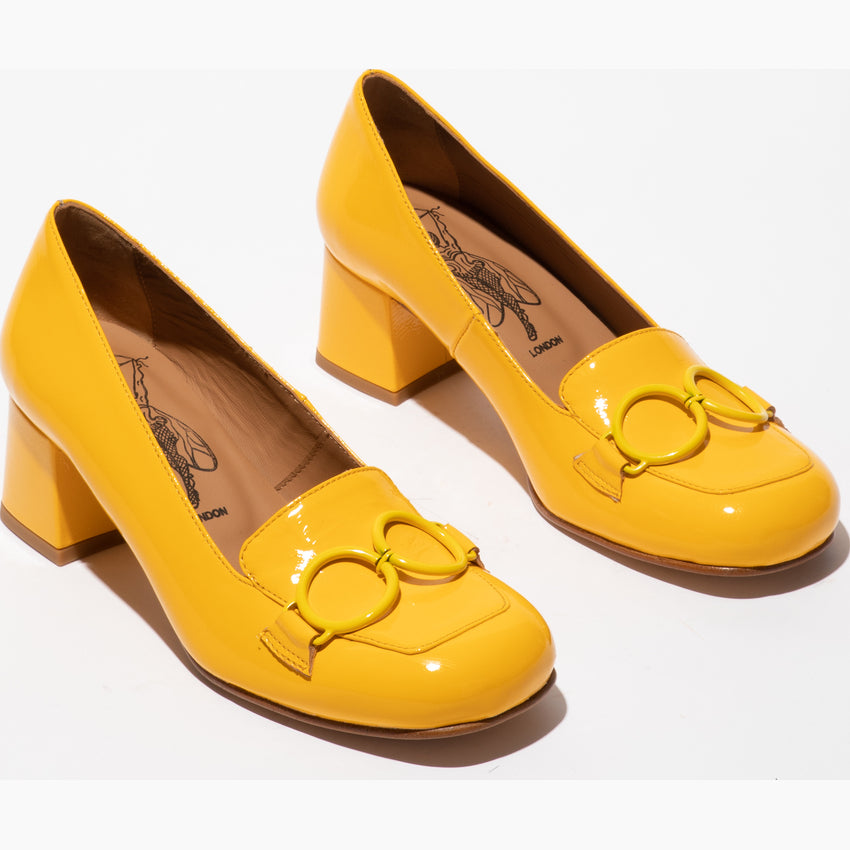 Fly Sivi yellow patent slip on shoe
