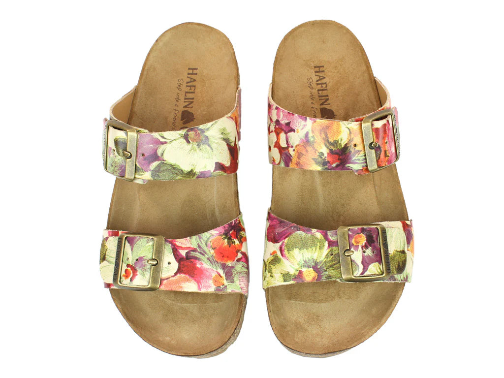 Haflinger Andrea flower leather cork footbed sandal