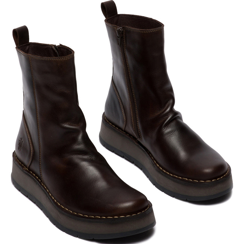 Fly London Ren brown leather zip ankle boot