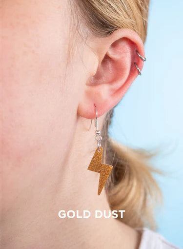 Tatty Devine bolt charm earrings glitter gold