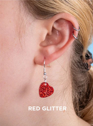 Tatty Devine heart charm earring red glitter