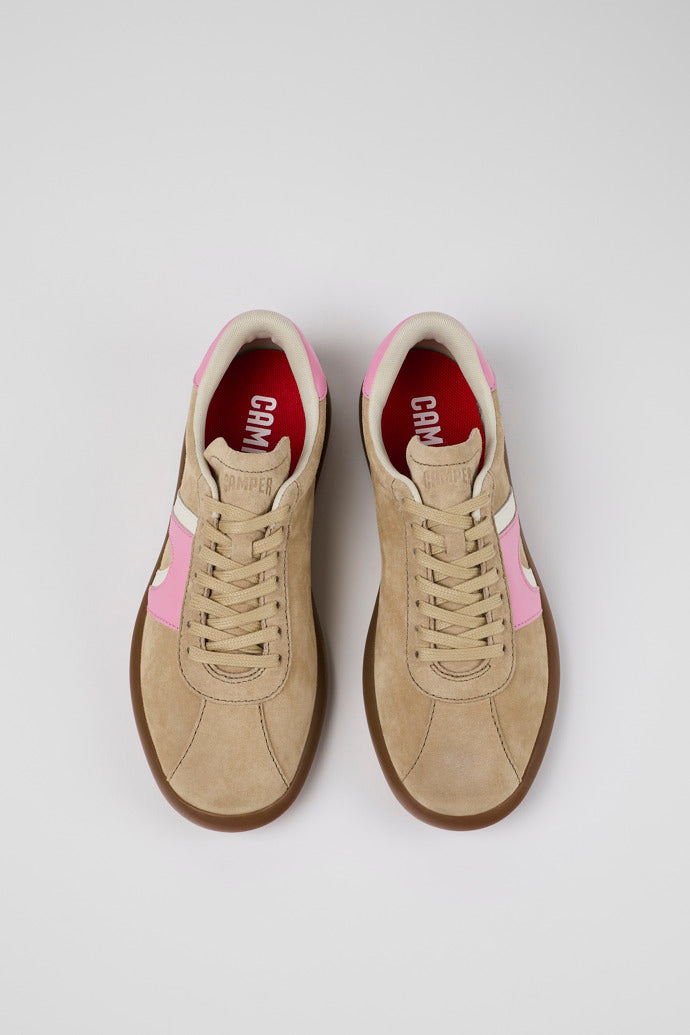 Camper Pelotas Soller beige nubuck /pink lace up trainer