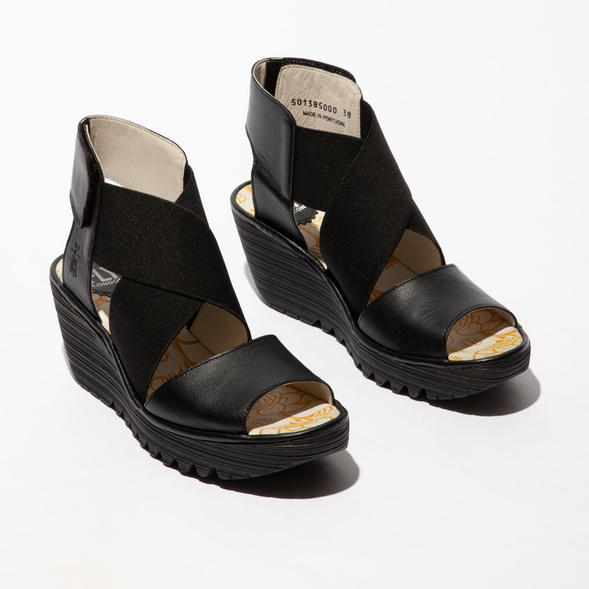 Fly London Yuba Sandal Mousse Black - Imeldas Shoes Norwich