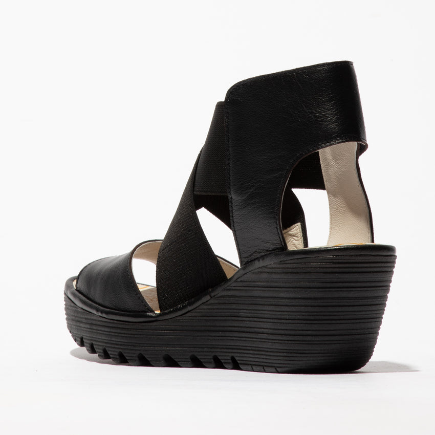 Fly London Yuba Sandal Mousse Black - Imeldas Shoes Norwich
