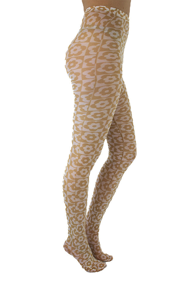 Pamela Mann Floral Checker board Printed Tights