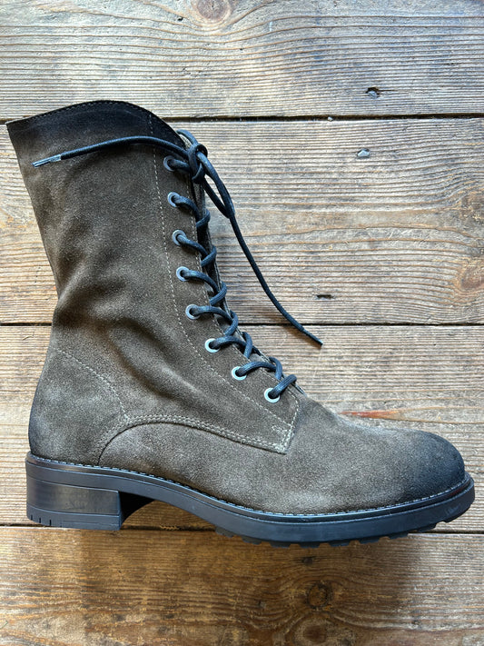 Paula Urban 1165 khaki suede lace up/zip boot