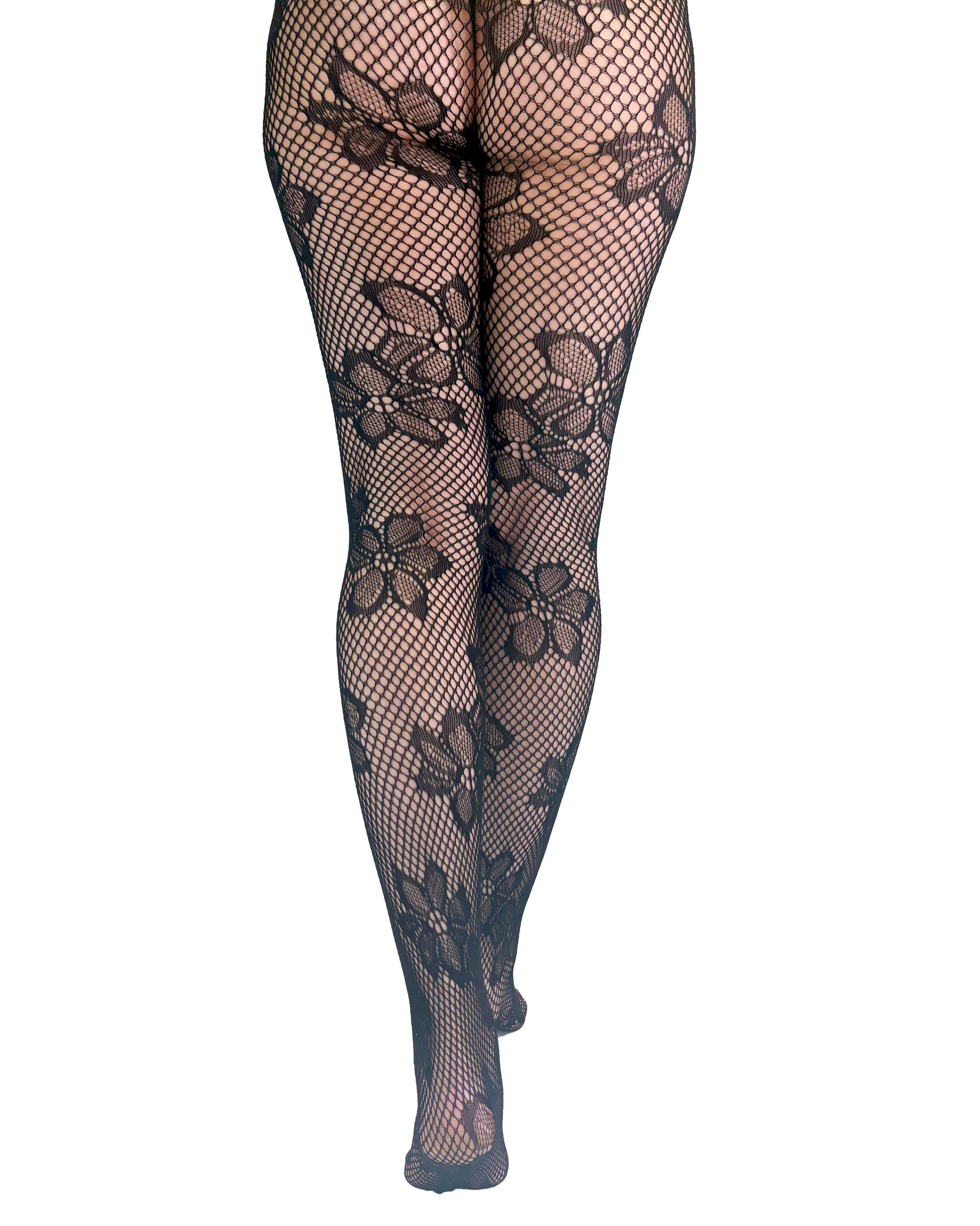 Pamela Mann Blossom net tights- black