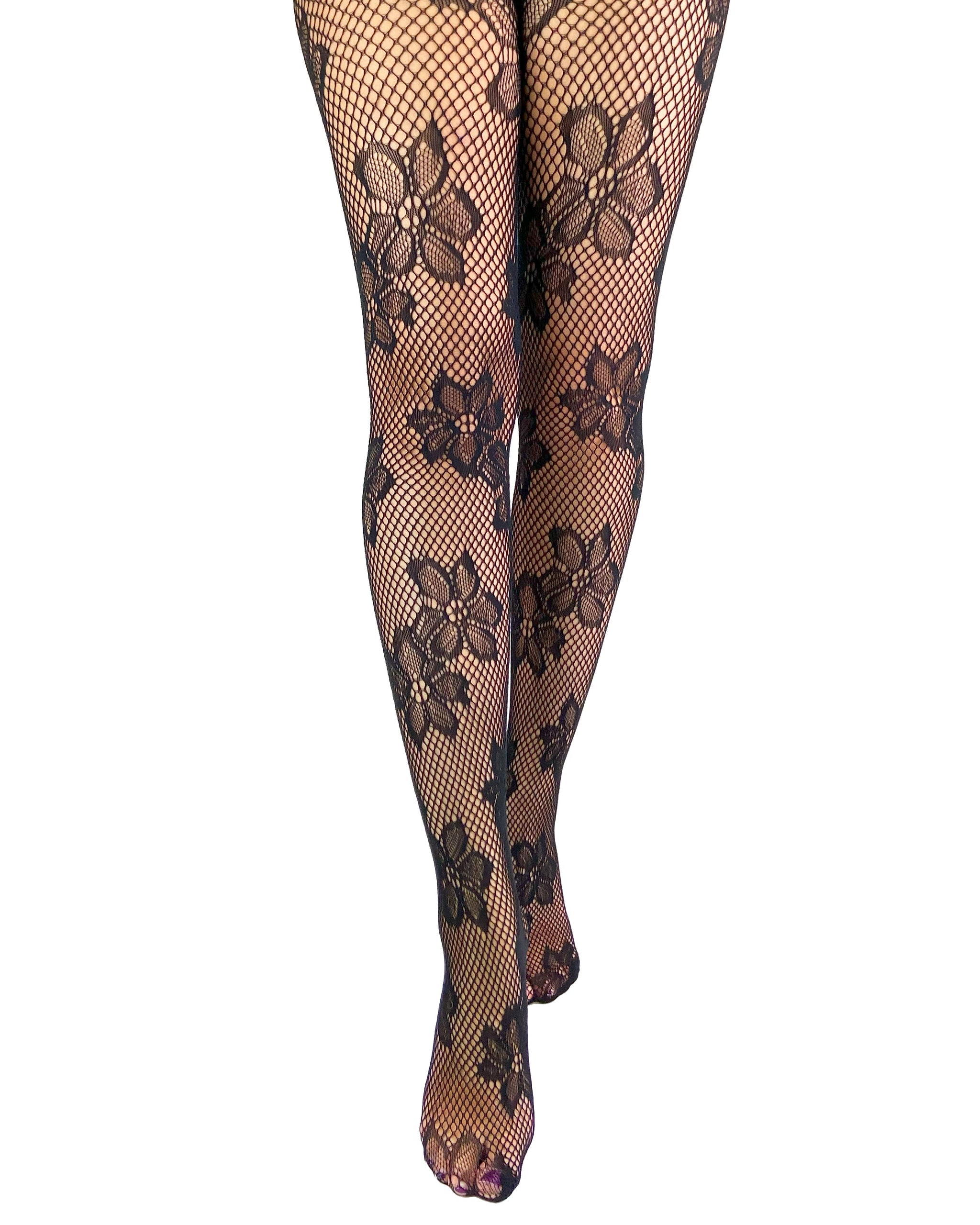 Pamela Mann Blossom net tights- black
