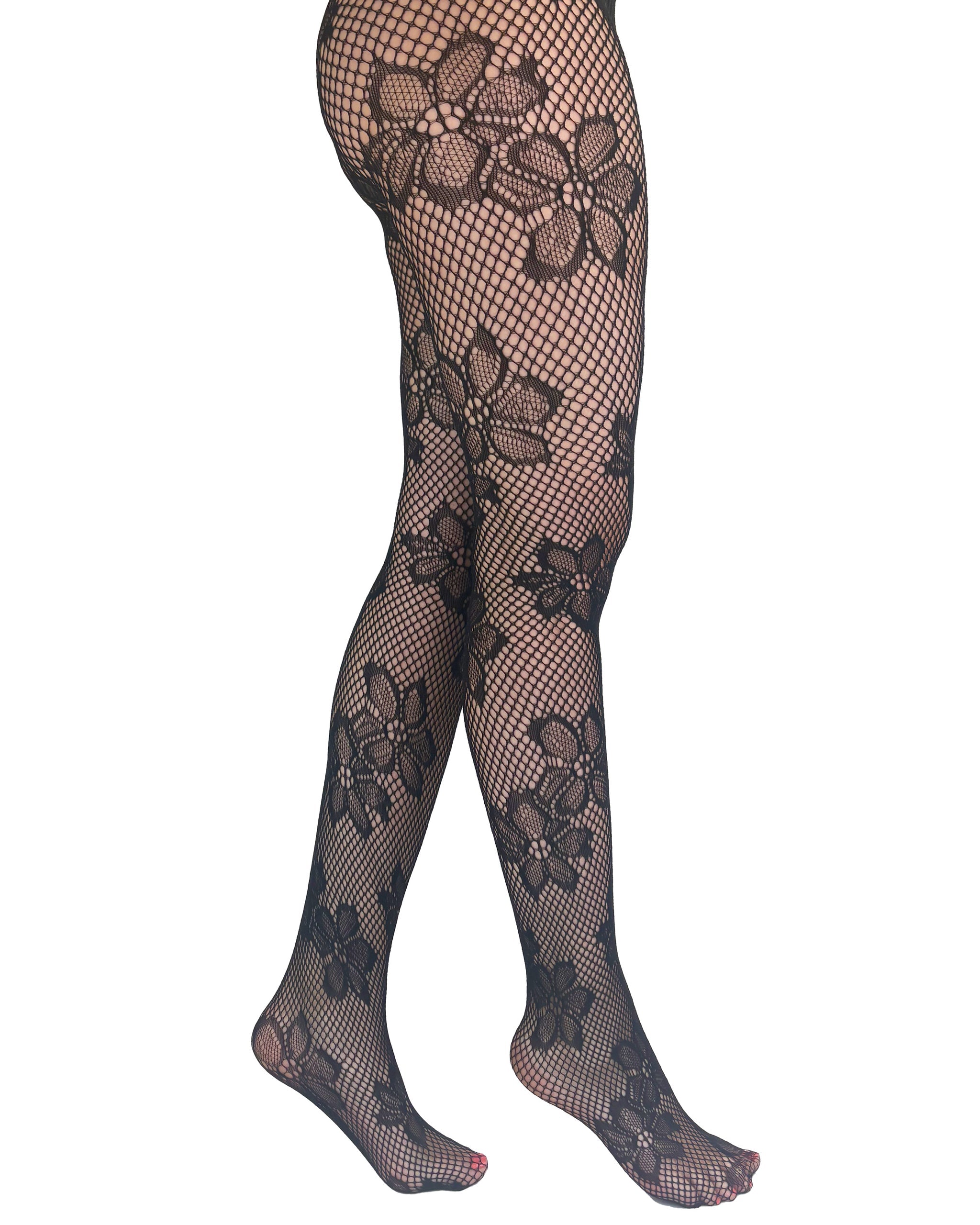 Pamela Mann Blossom net tights- black