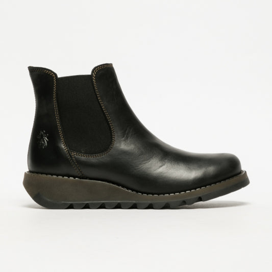 Fly salv black leather chealsea ankle boot