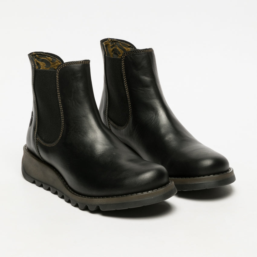 Fly salv black leather chealsea ankle boot