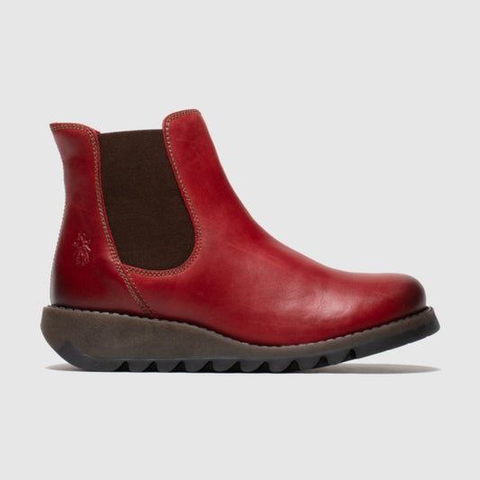Fly salv red leather chelsea ankle boot