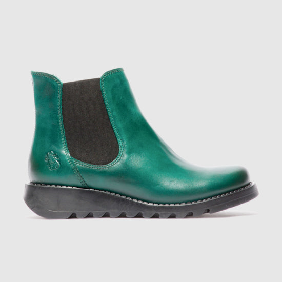 Fly salv shamrock green leather chelsea boot