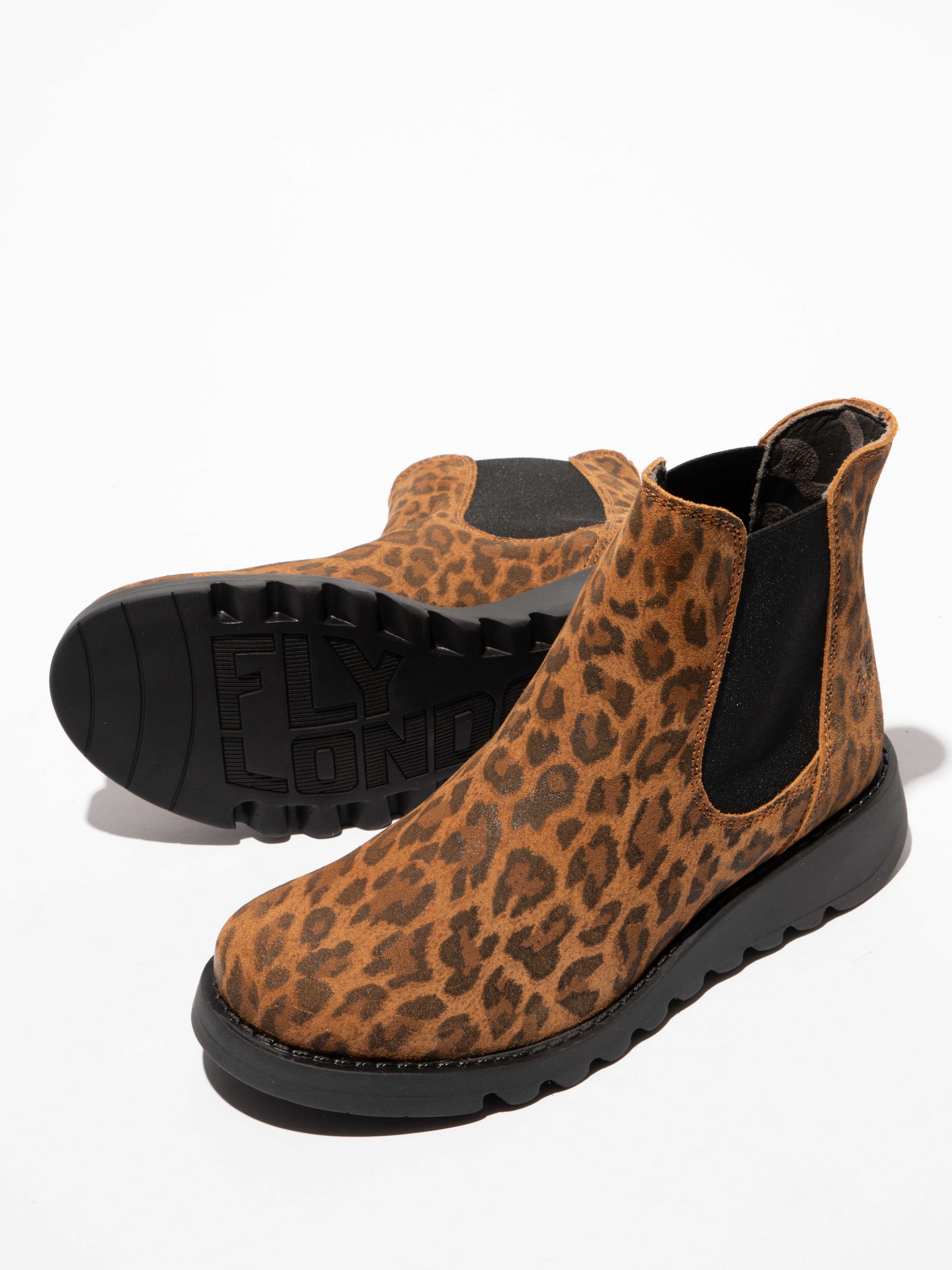 Fly Salv Suede Leopard Camel Chelsea Boot