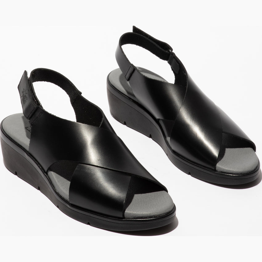 Fly Nabi black leather velcro sandal