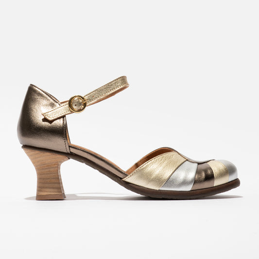 Fly besho graphite/silver/gold heeled shoe