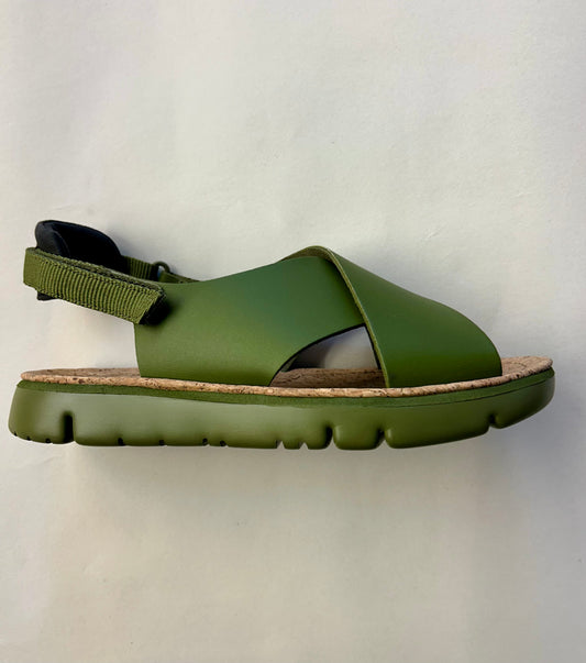 Camper Oruga green leather velcro strap sandal