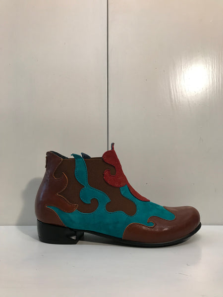 Vladi 1184 tan, turquoise, orange suede and leather Chelsea boot
