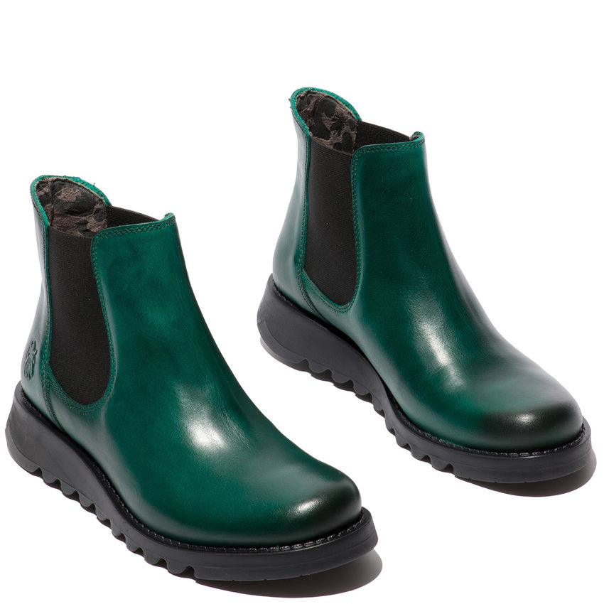 Fly salv shamrock green leather chelsea boot