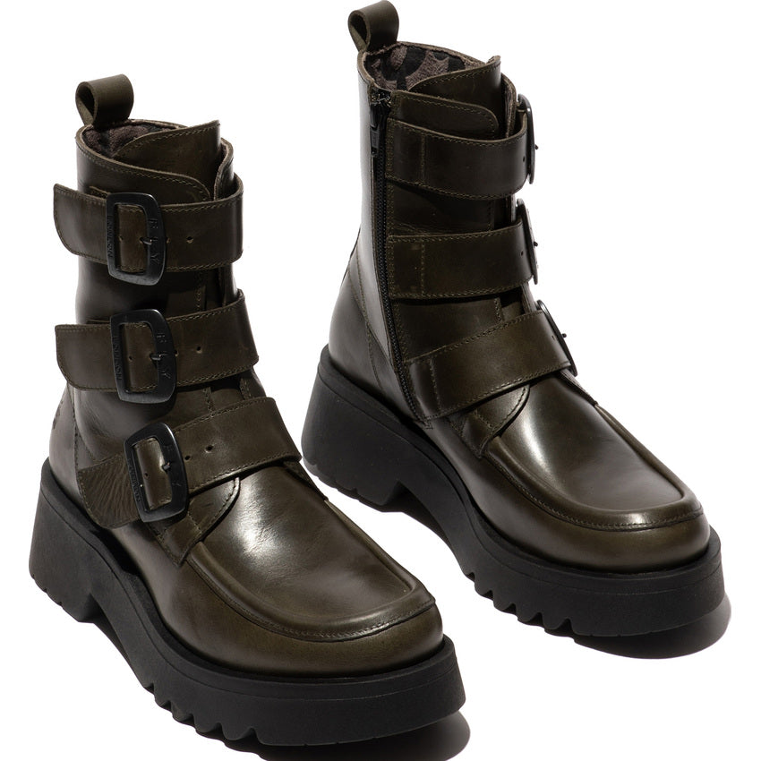 Fly London Mock diesel leather buckle/zip ankle boot