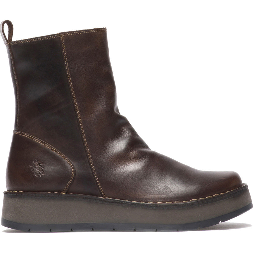 Fly London Ren brown leather zip ankle boot