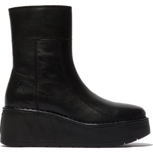 Fly London Hann black leather platform zip boot