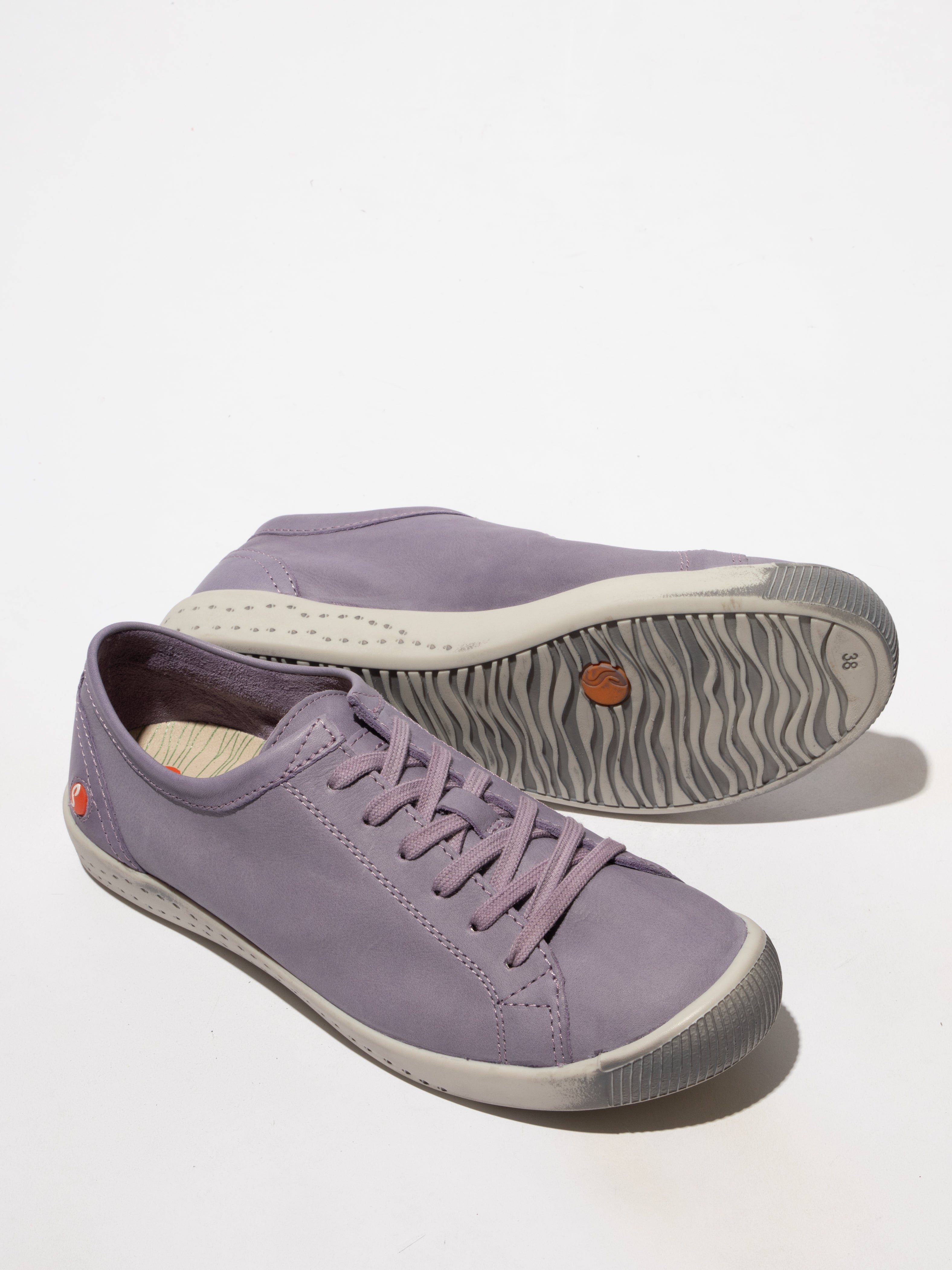 Softinos Isla washed leather Lavender lace up trainer