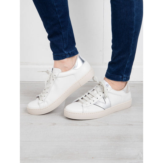 Victoria Berlin plata white/silver leather trainer