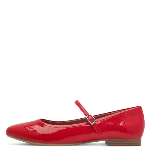 Tamaris patent red buckled flats