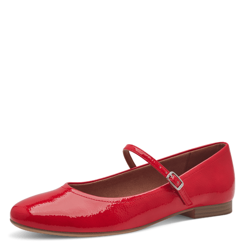 Tamaris patent red buckled flats