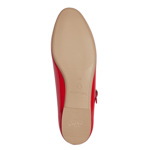 Tamaris patent red buckled flats