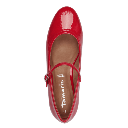 Tamaris patent red buckled flats