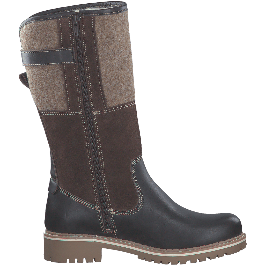 Tamaris 1-26432 brown leather and wool mid high zip boot