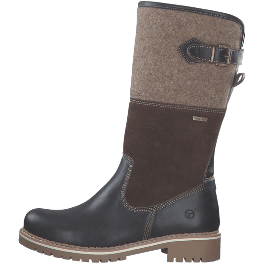 Tamaris 1-26432 brown leather and wool mid high zip boot