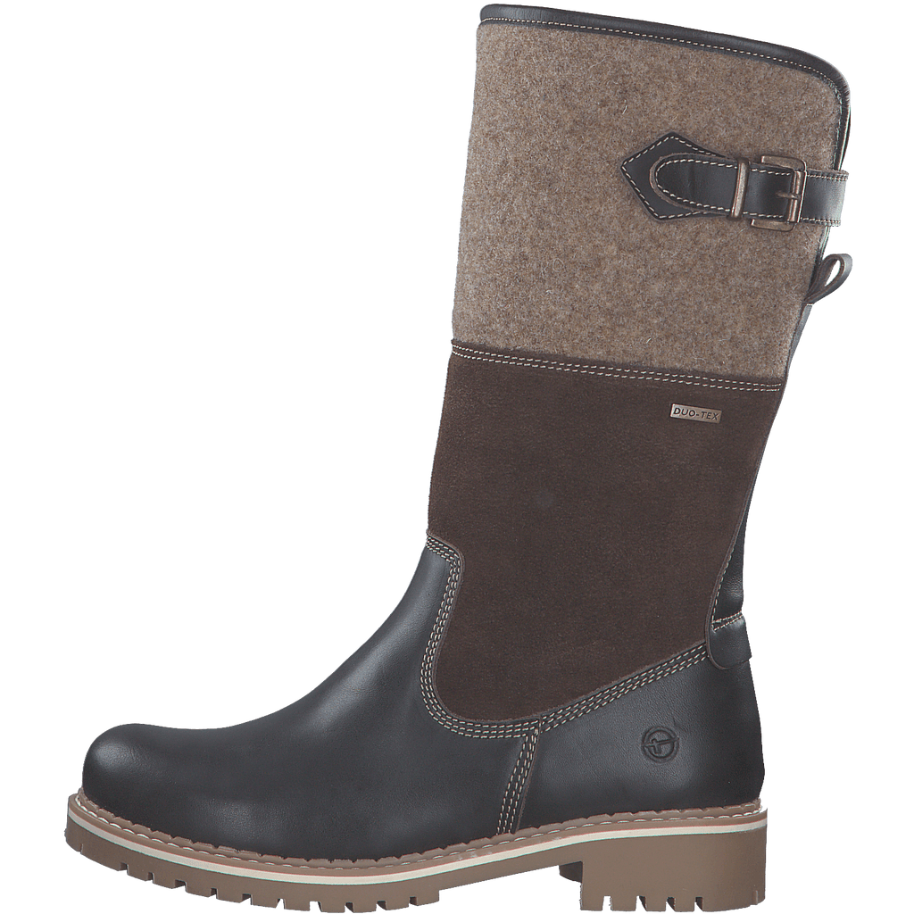 Tamaris 1-26432 brown leather and wool mid high zip boot