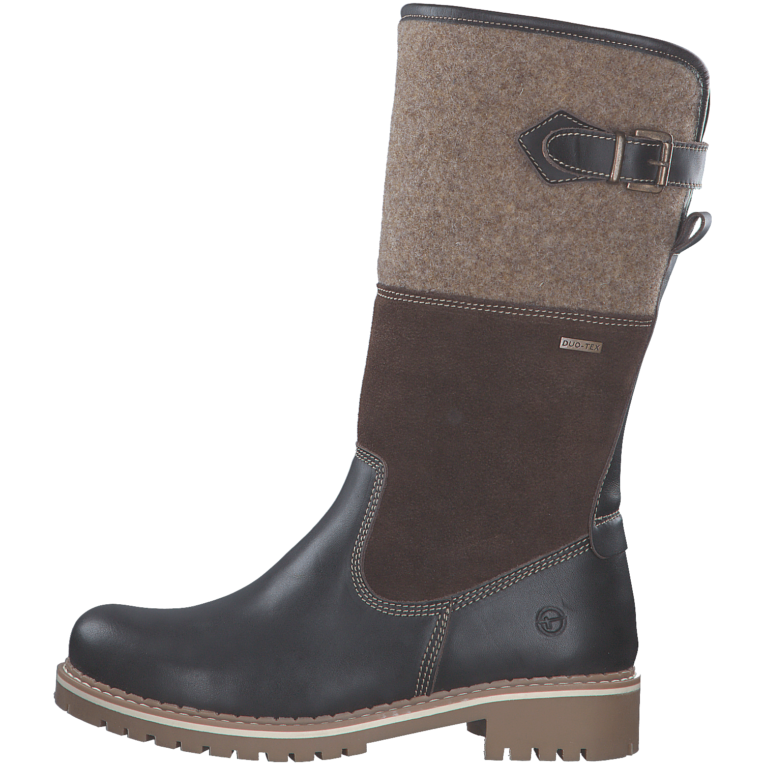 Tamaris 1-26432 brown leather and wool mid high zip boot