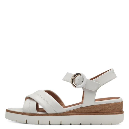 Tamaris 28202 white leather cross strap sandal