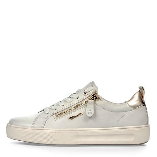 Tamaris comfort 83707 off white leather lace with zip trainer