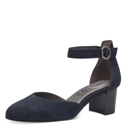 Tamaris comfort 84402 navy suede velcro ankle strap shoe