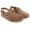 Haflinger Faro Greige suede cork footbed adjustable clog