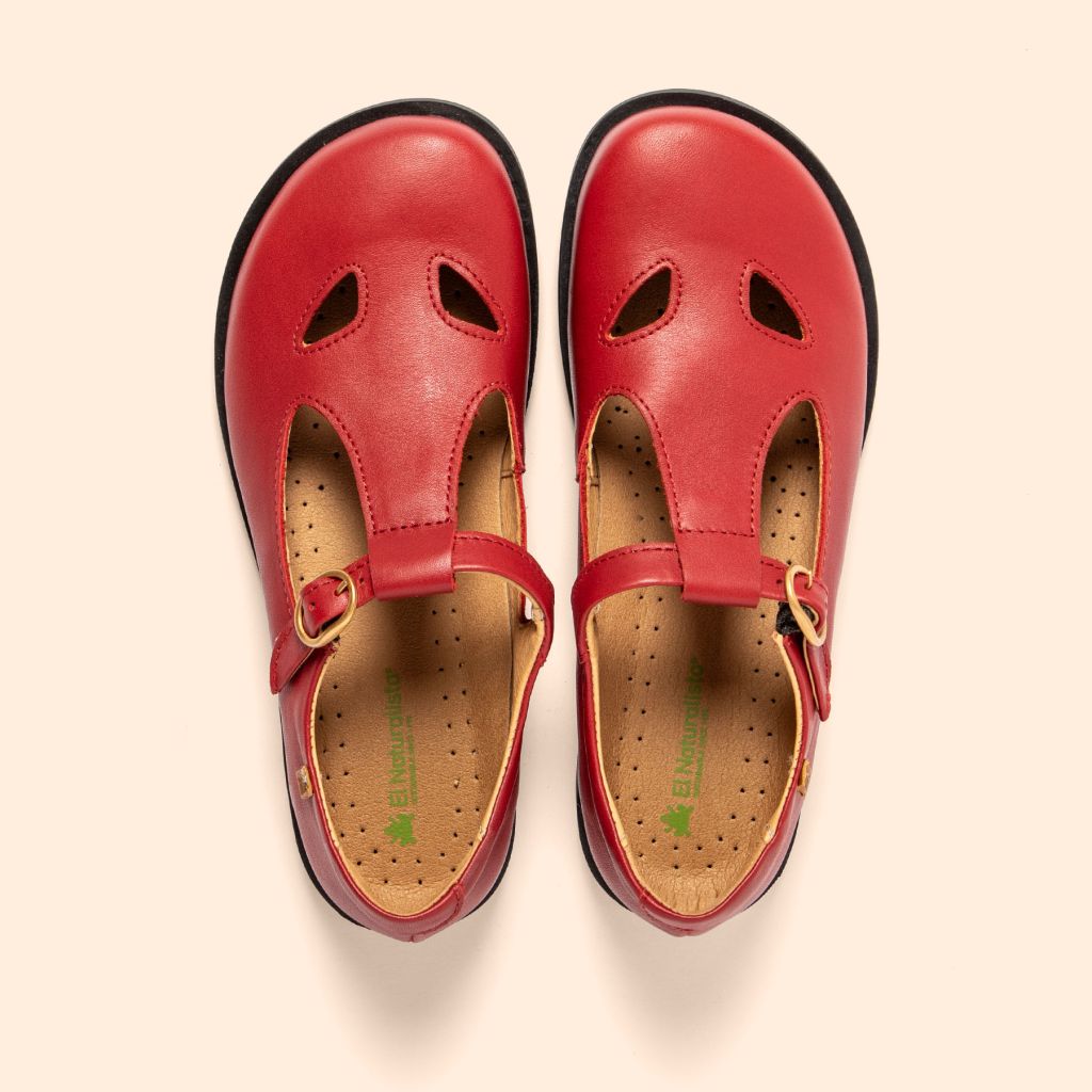 ENL N5873 Soft Nappa Red Buckle T-Bar shoes