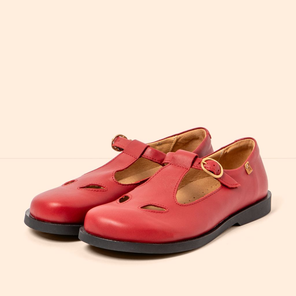 ENL N5873 Soft Nappa Red Buckle T-Bar shoes