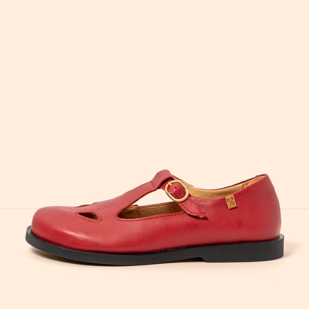 ENL N5873 Soft Nappa Red Buckle T-Bar shoes