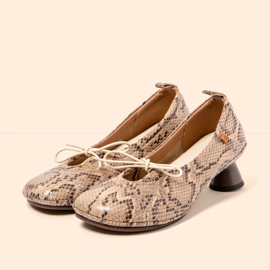 ENL N695 Snake Beig/Alma Heeled ballet slipper