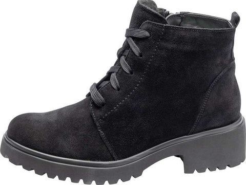 Waldlaufer 716807 black suede lace up/zip ankle boot