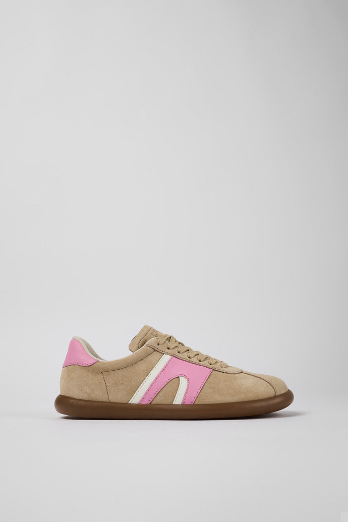Camper Pelotas Soller beige nubuck /pink lace up trainer