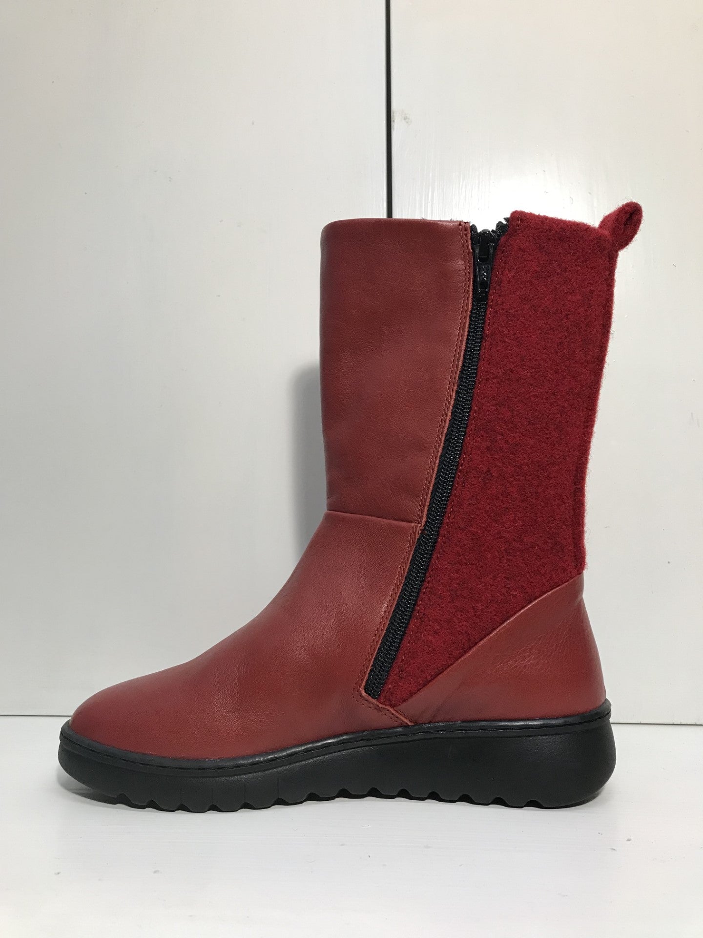 Softinos Ezra red leather and wool mid zip boot