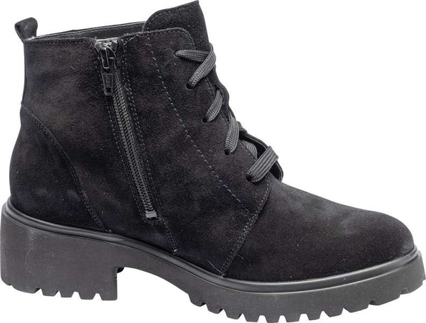 Waldlaufer 716807 black suede lace up/zip ankle boot