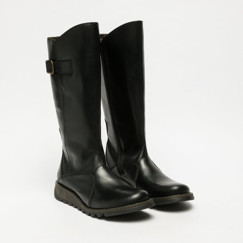Mol 2 Black leather Knee high Zip Up boot - Imeldas Shoes Norwich